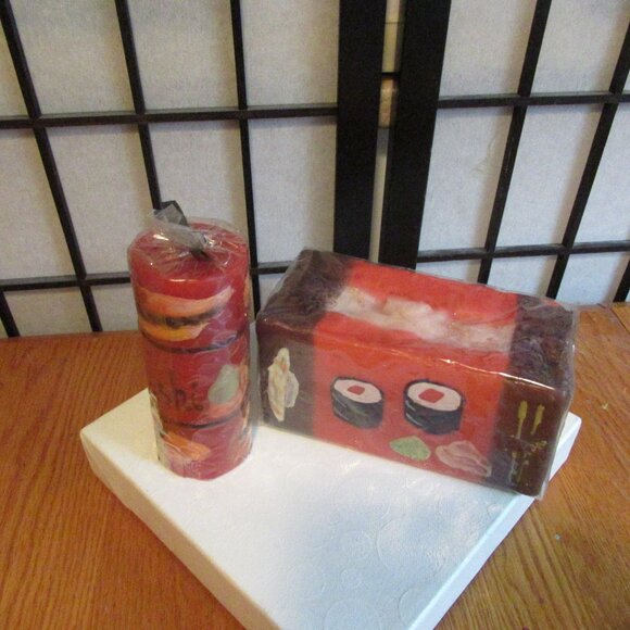 Hand painted Candles, Sushi motif, red, brown, Asian, Japanese, Theme, Party - Picture 2 of 7